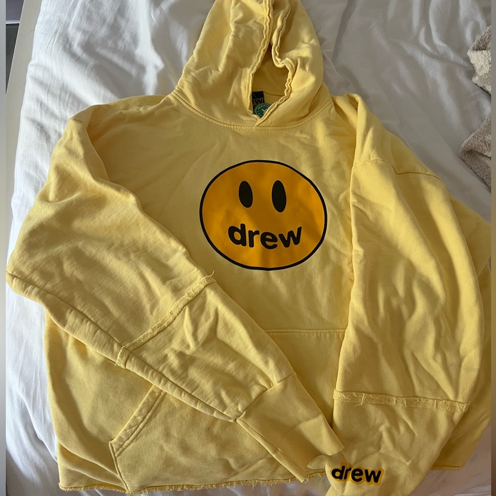 Yellow distressed drew hoodie